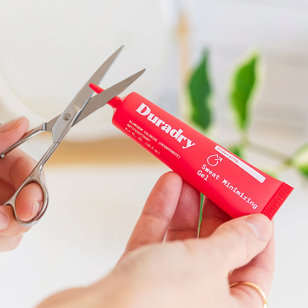 Duradry Sweat Control Duo package showing two skincare bottles and applicators for managing excessive sweating.