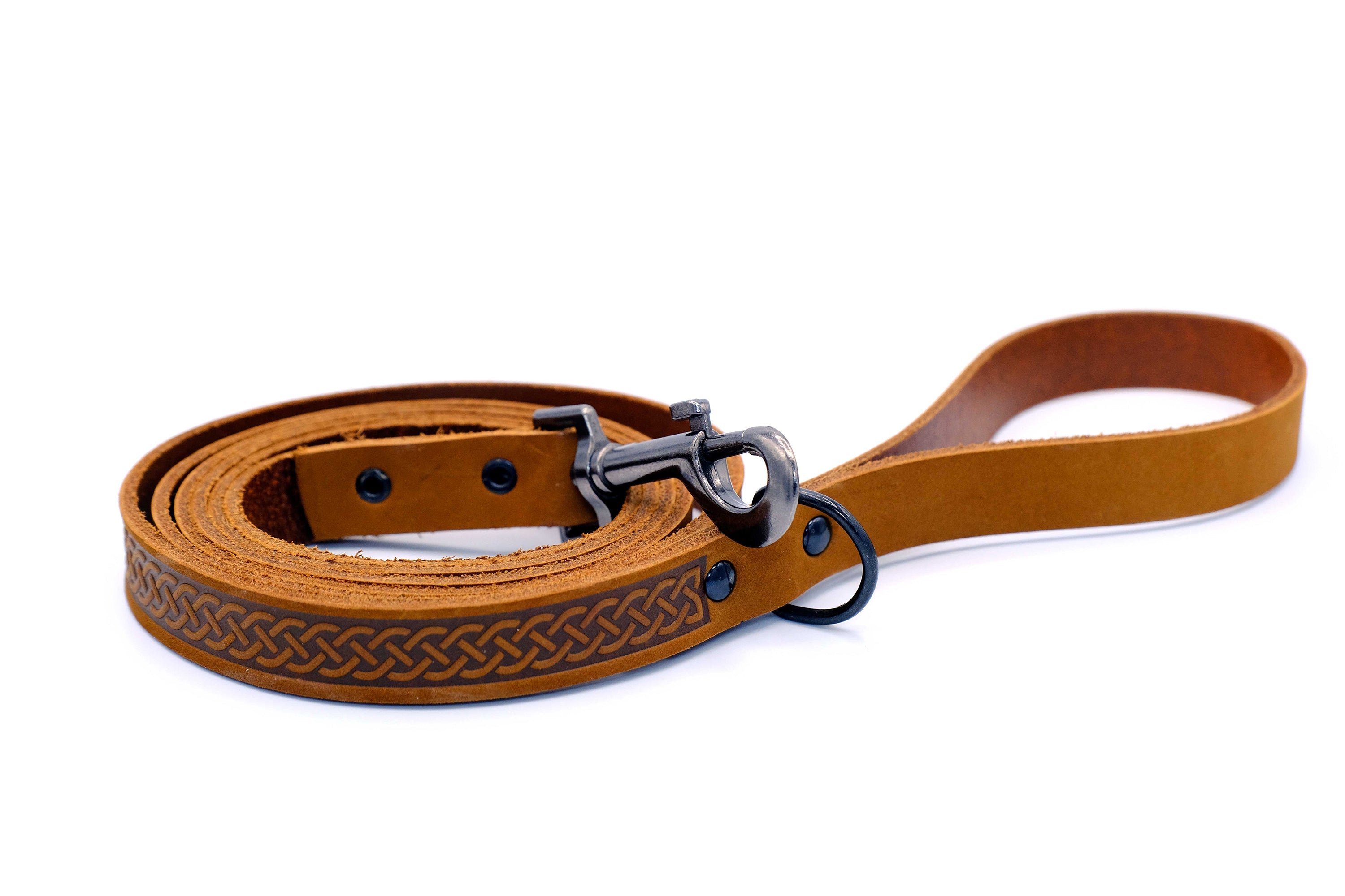 Celtic Sport Earth brown leather dog leash from Euro-Dog Collars and Leads, durable leather with metal clasp for secure attachment.