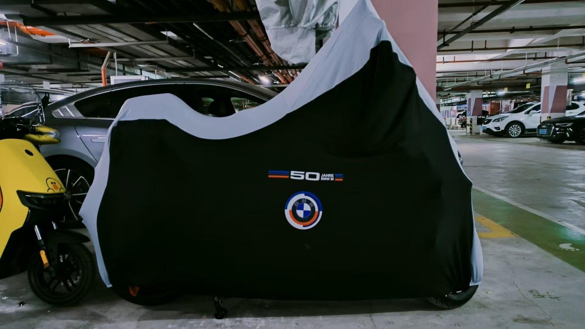 Custom made motorcycle velvet stretch dust cover by Bean's Moto Booth, showing a sleek, form-fitting design for motorcycle protection.