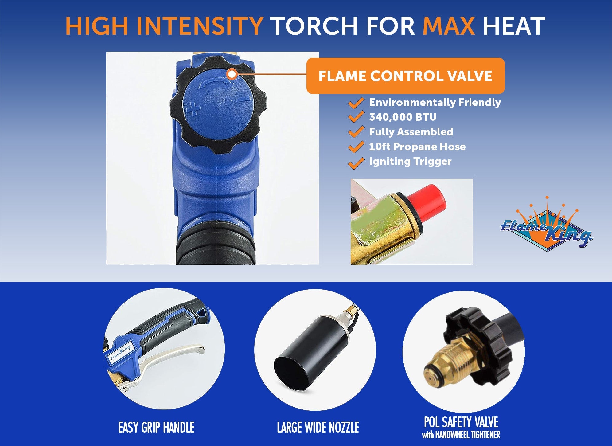 Flame King Auto Ignition Heavy Duty Propane Torch Weed Burner 340,000 BTU with Blast Trigger - We The Collective