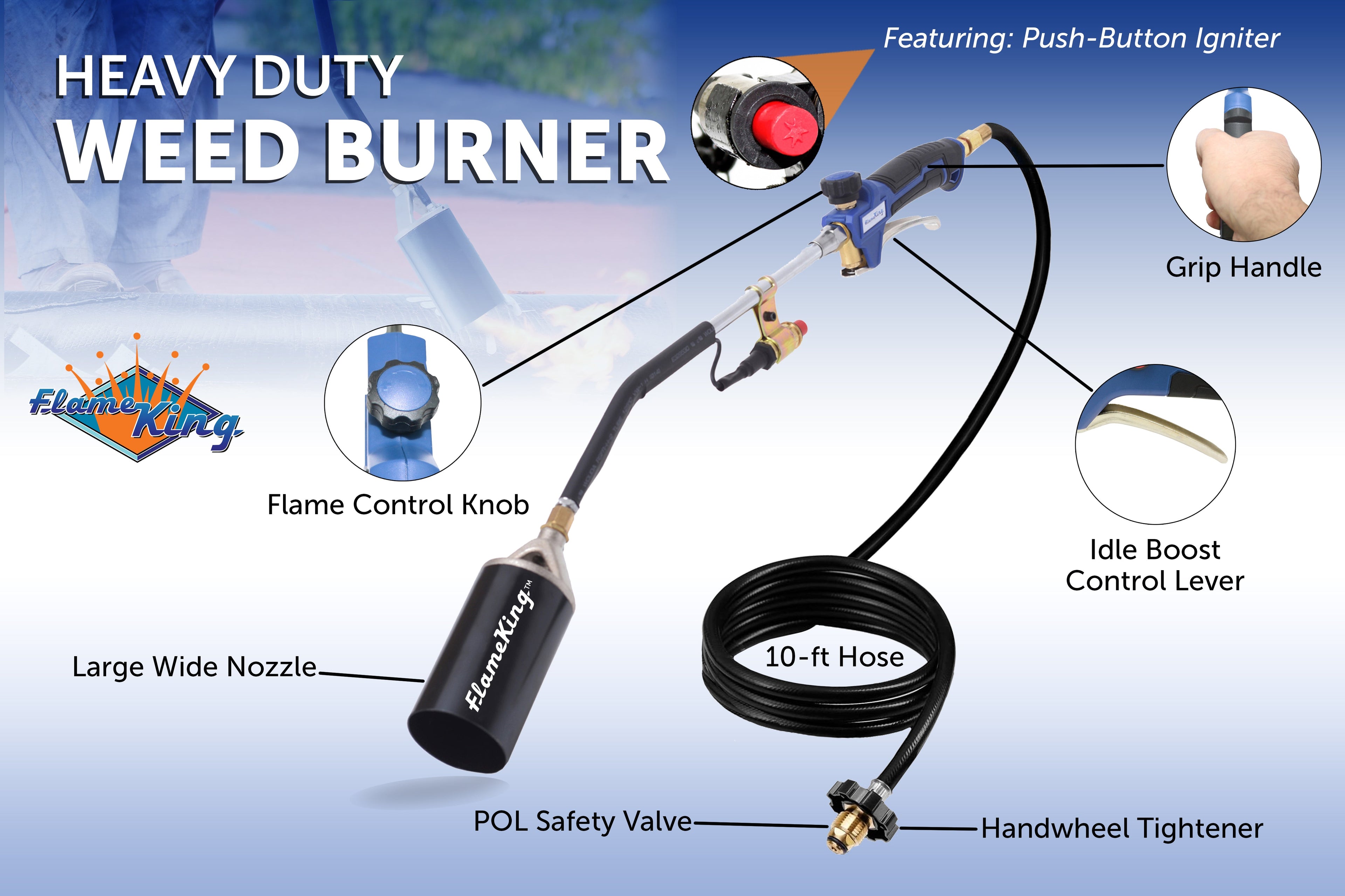 Flame King Auto Ignition Heavy Duty Propane Torch Weed Burner 340,000 BTU with Blast Trigger - We The Collective