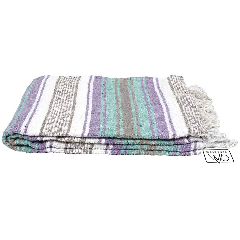 Seafoam Green & Pastel Purple Mexican Falsa Blanket - OVERLANDERS Outfitter