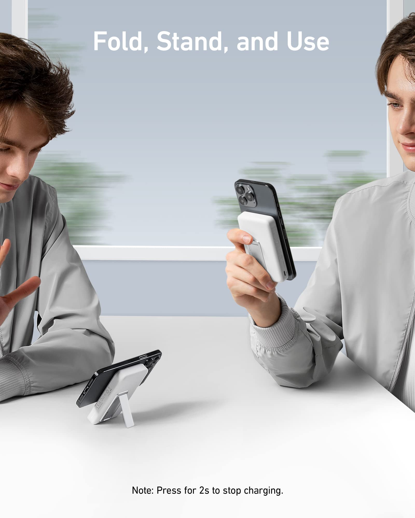 White Anker 633 Magnetic Battery designed for charging, featuring a sleek compact design with magnetic attachment for easy use.