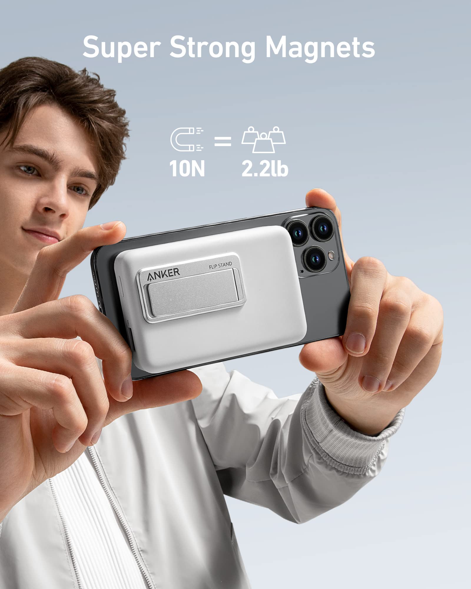 White Anker 633 Magnetic Battery charging accessory with sleek design and magnetic connector, ideal for portable device charging.