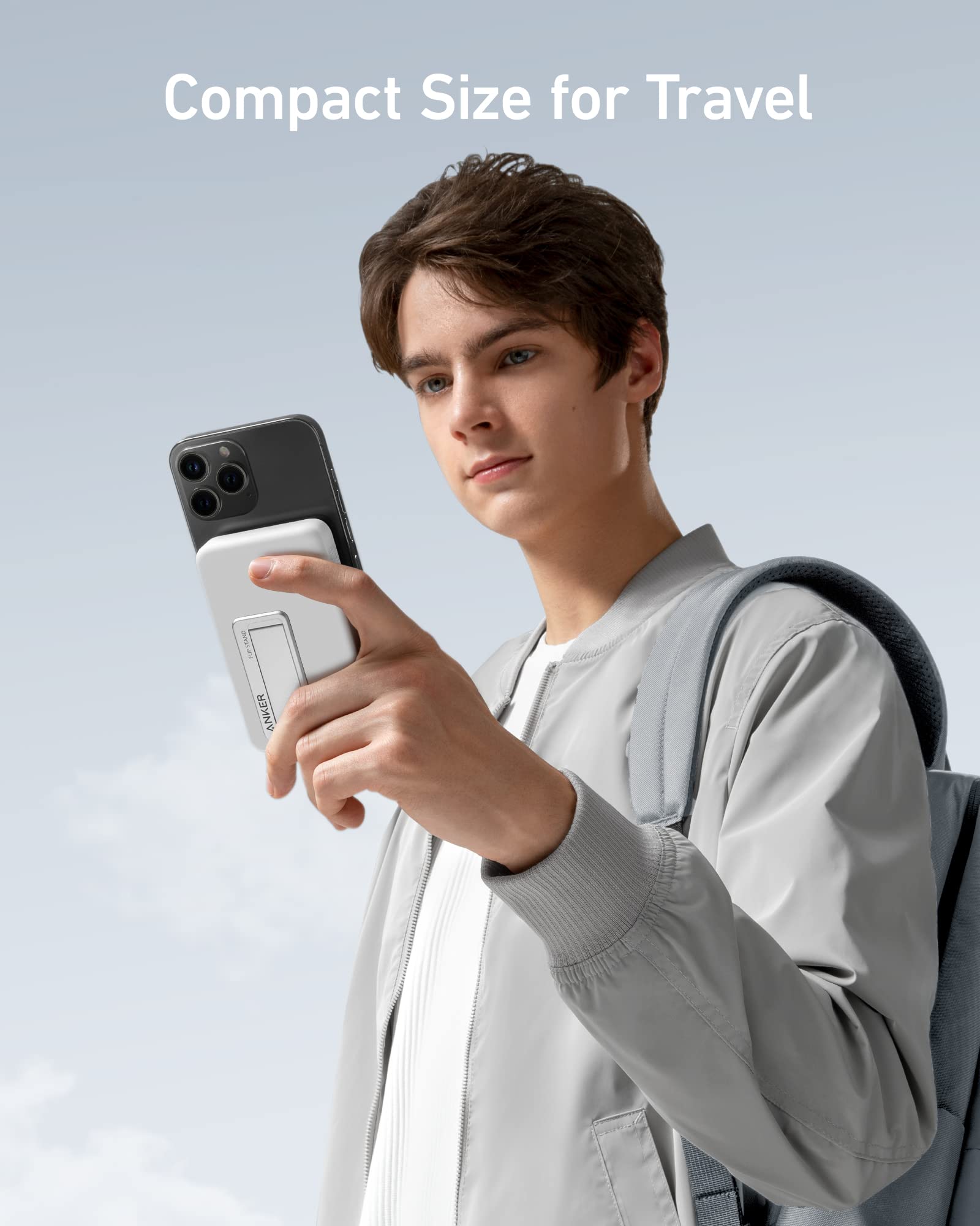White Anker 633 Magnetic Battery for charging, featuring sleek design and magnetic connection for easy, portable power.