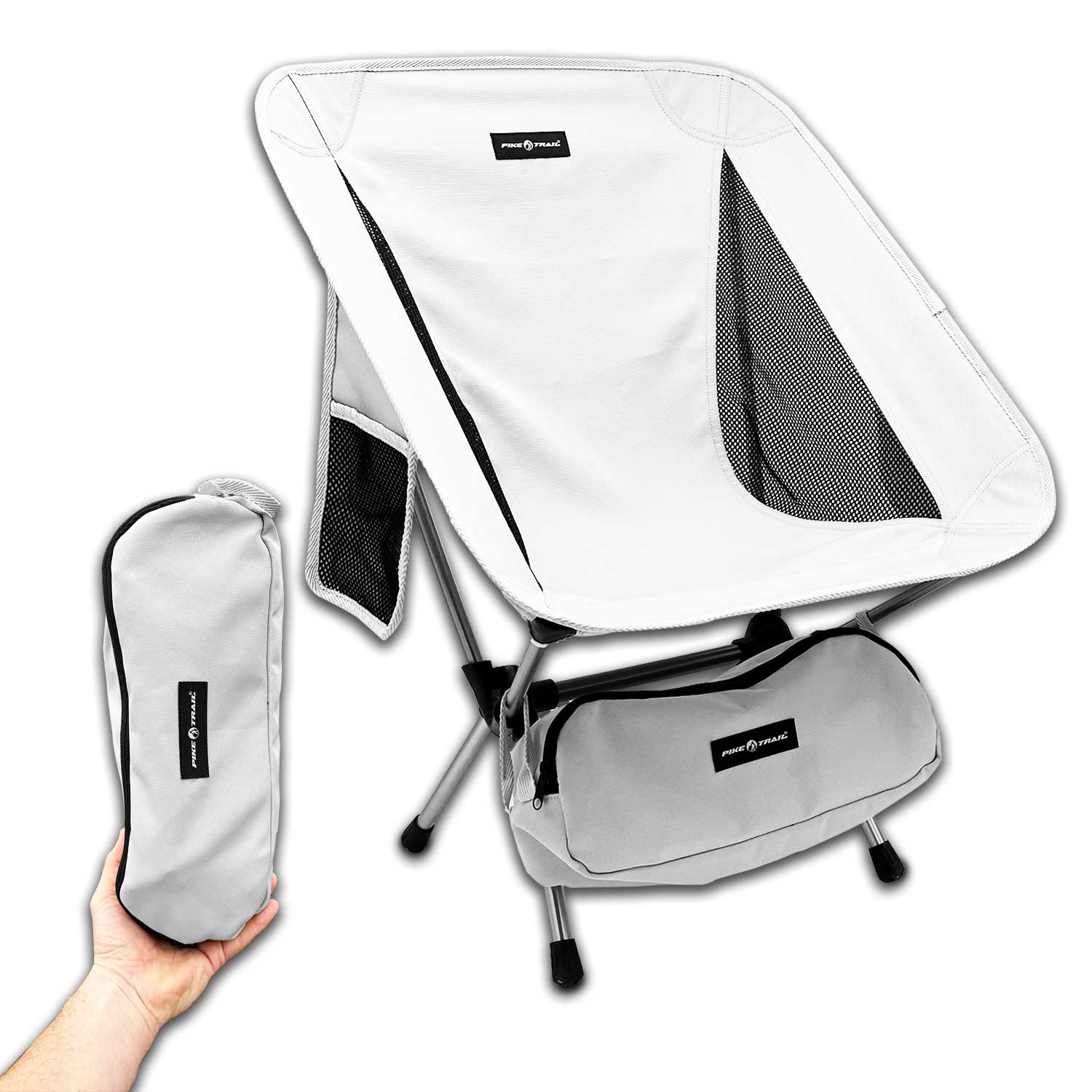 White Pike Trail ultralight compact outdoor camping and beach chair with a foldable design for tailgate and festival use.