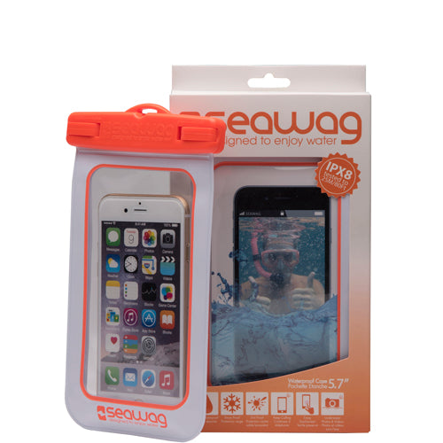 Vamo Life waterproof smartphone case from the White Collection in white and orange, designed for underwater protection and durability.