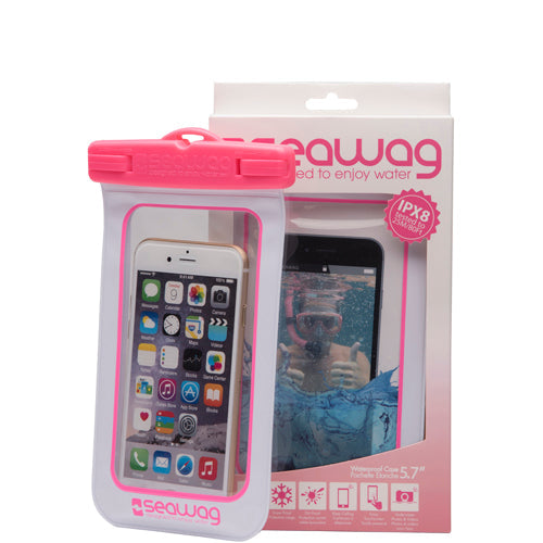White waterproof smartphone case from Vamo Life's White Collection with pink accents, designed for full device protection.