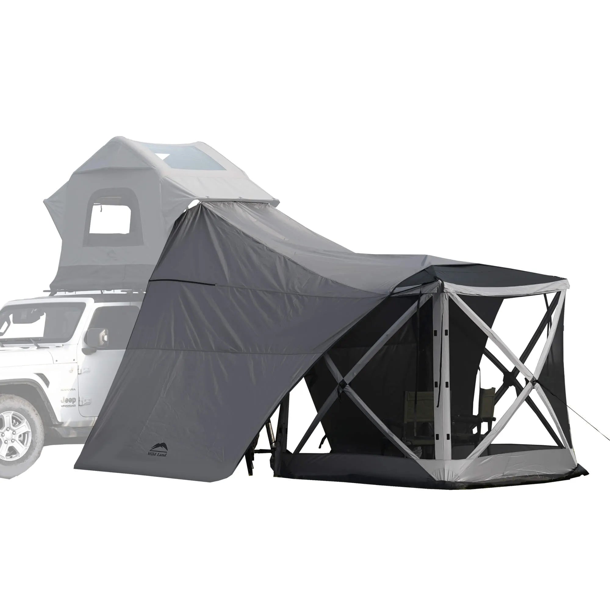 Wild Land universal connector for roof top tents, showing its sturdy design and compatibility with tent accessories.