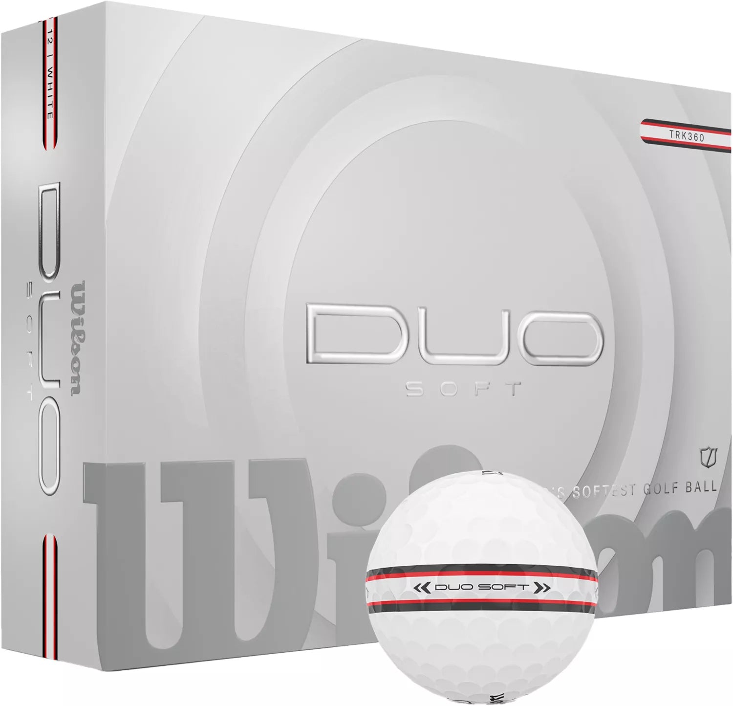Wilson 2025 Duo Soft TRK360 golf balls, soft feel and high performance, shown in a close-up image for ParWestGolf.
