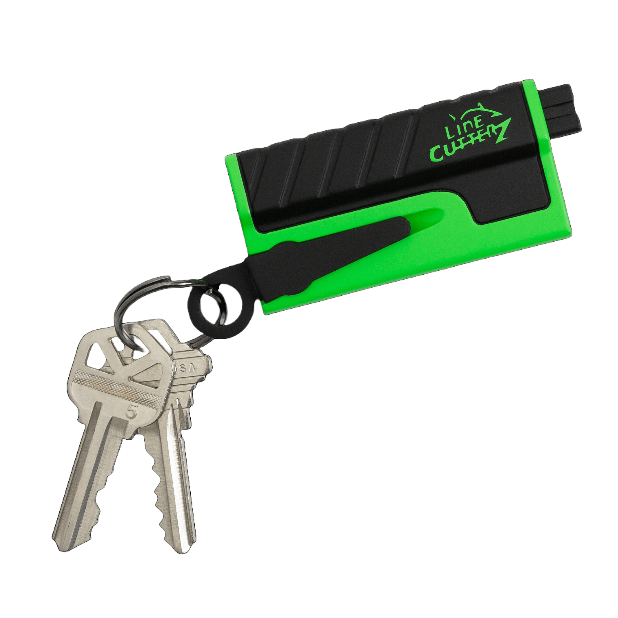 Line Cutterz VET vehicle escape tool with keys, featuring a durable cutter blade on a black background for quick emergency access