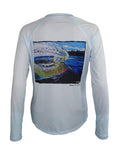 Women's Sun Protective Fishing Shirt Arctic Blue/Whiplash Rainbow Trout - OVERLANDERS Outfitter