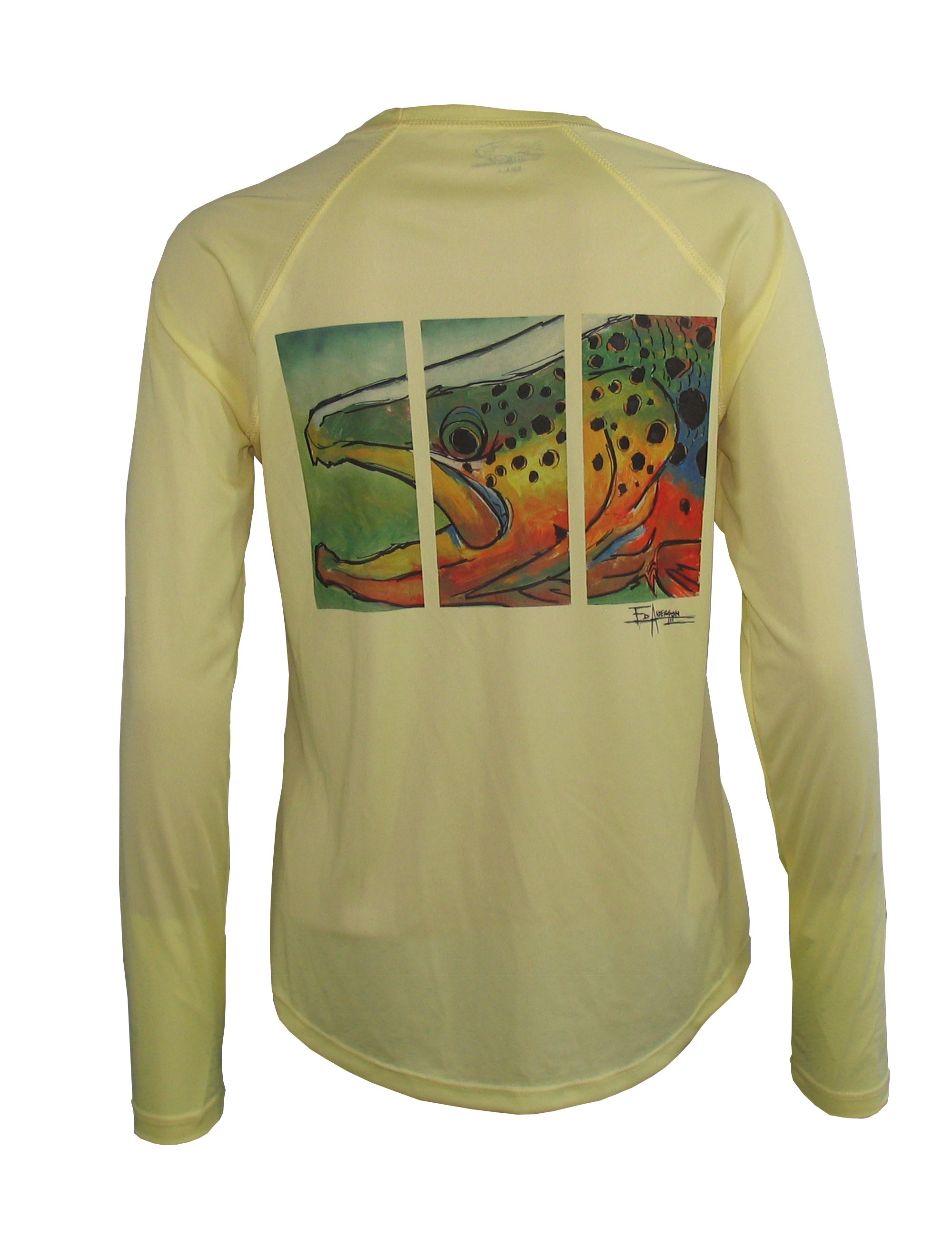 Women's Sun Protective Fishing Shirt Pale Yellow/Colored Brown Trout - OVERLANDERS Outfitter