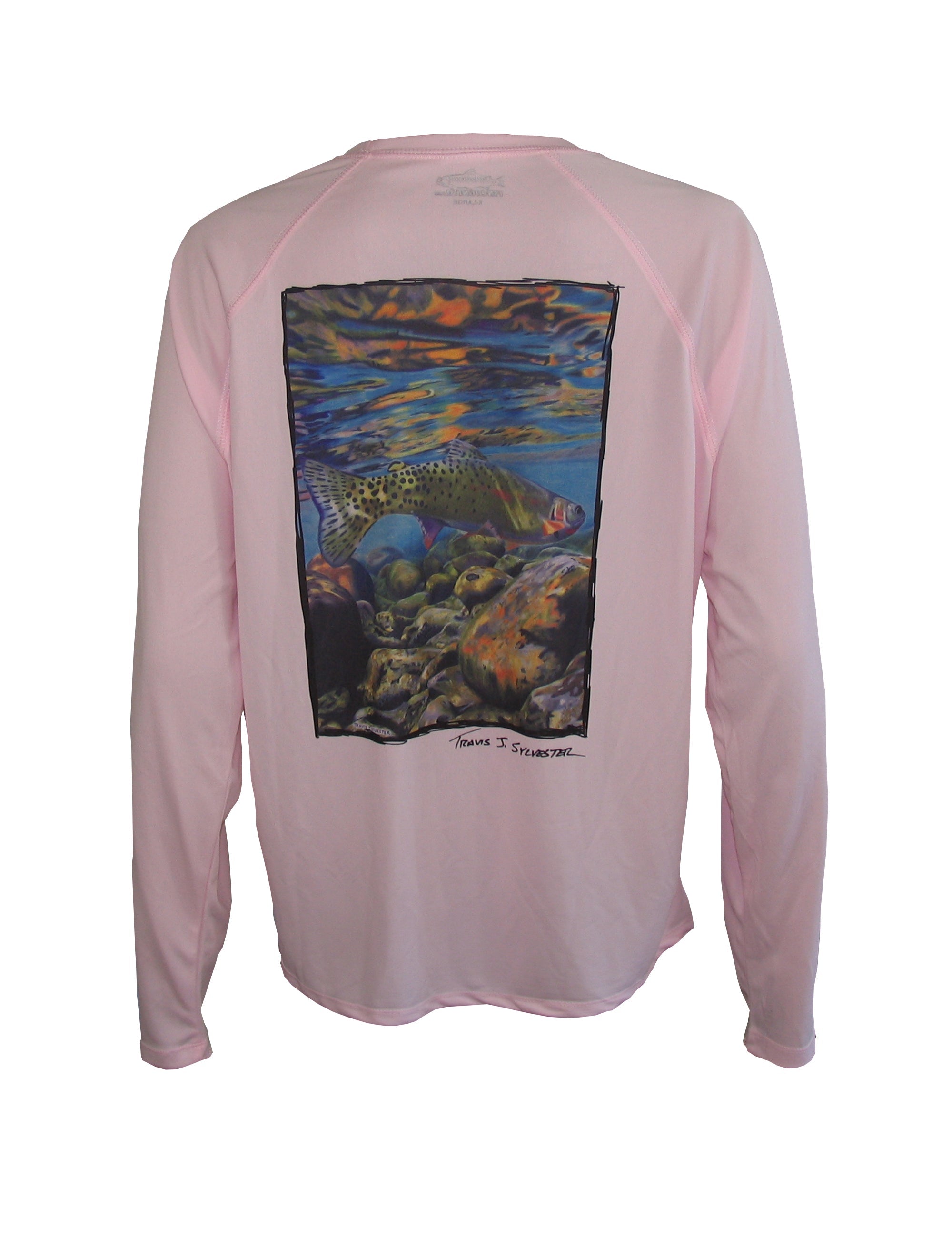 Women's Sun Protective Fishing Shirt Pink Blossom/Freestone Cutthroat Trout - OVERLANDERS Outfitter