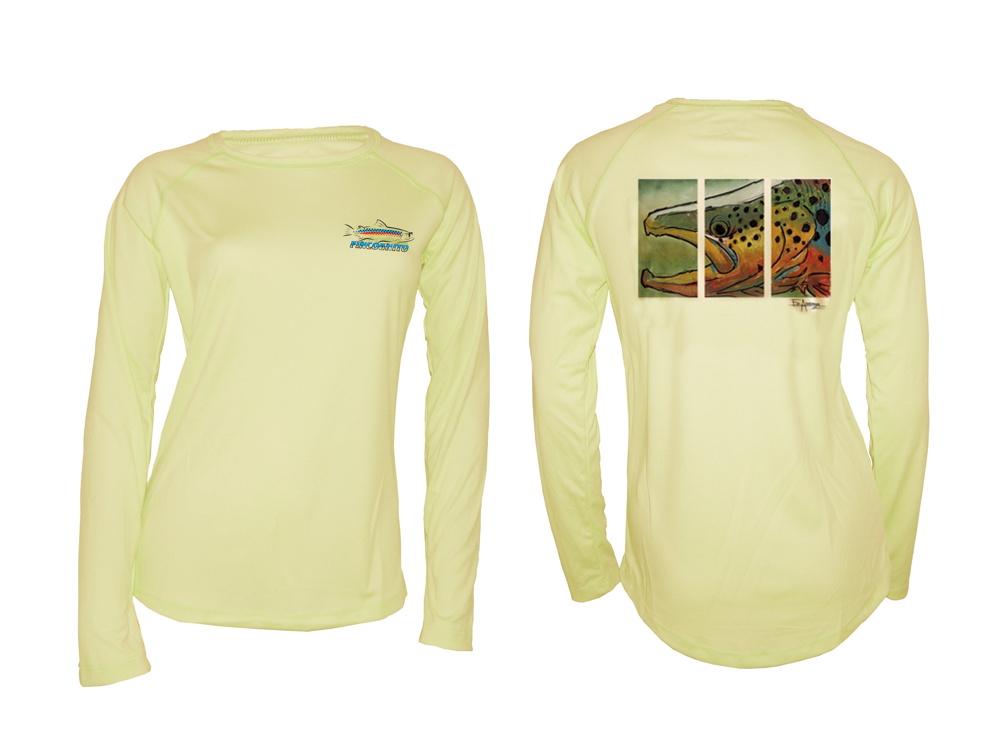 Women's Sun Protective Fishing Shirt Pale Yellow/Colored Brown Trout - OVERLANDERS Outfitter