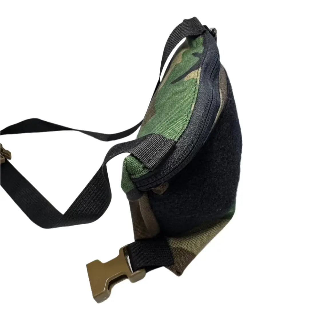 Woodland Minimalist Chest Rig by Recycled Firefighter, featuring a durable design and camouflage pattern for outdoor use.
