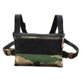 Woodland Minimalist Chest Rig by Recycled Firefighter, showcasing a front view with adjustable straps and multiple pockets.