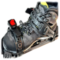 HAGAN Ski Mountaineering X-Trace Pivot 2.0 bindings showing the adjustable heel piece and ski attachment components.