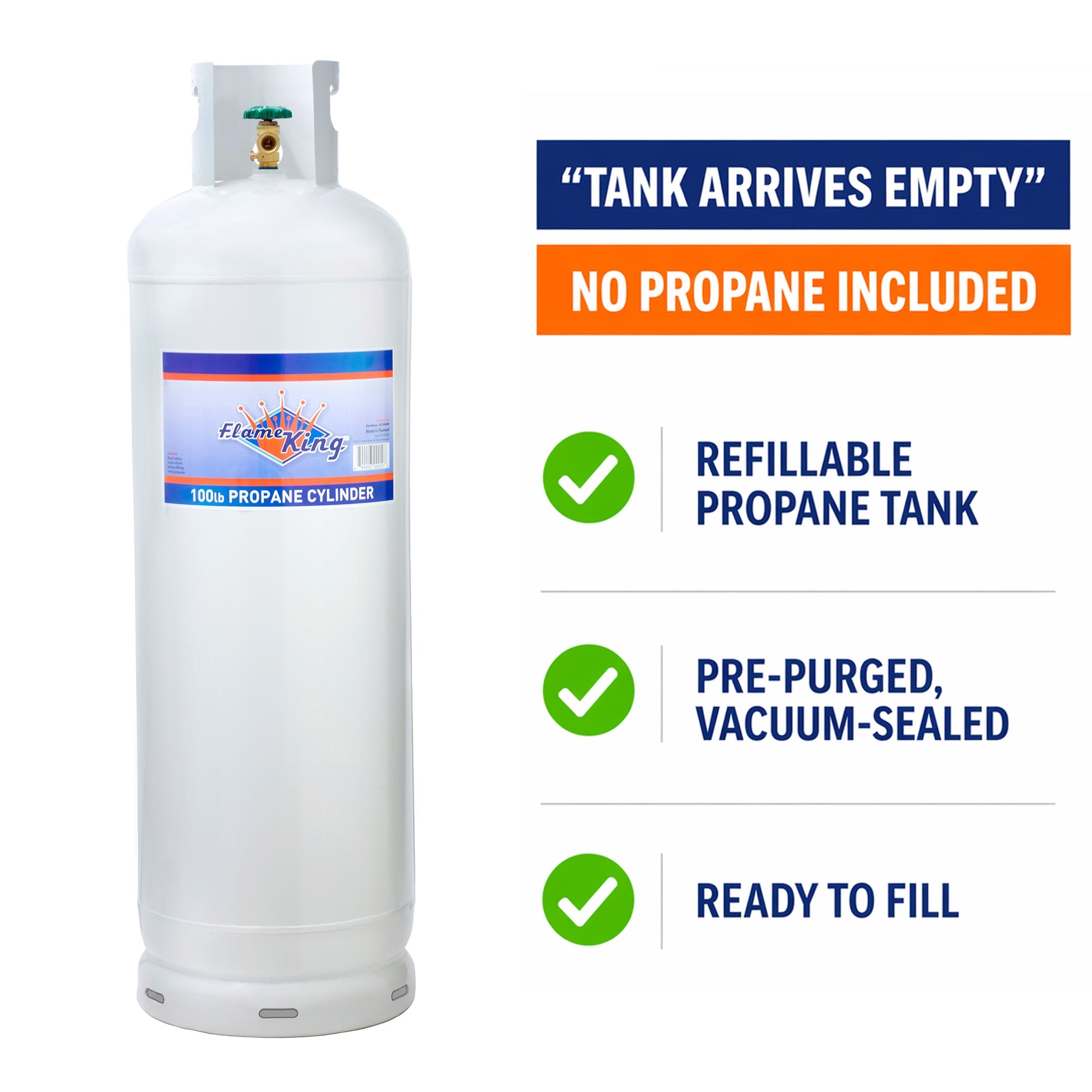 Flame King 100lb Empty Propane Tank LP Cylinder with POL Valve - OVERLANDERS Outfitter