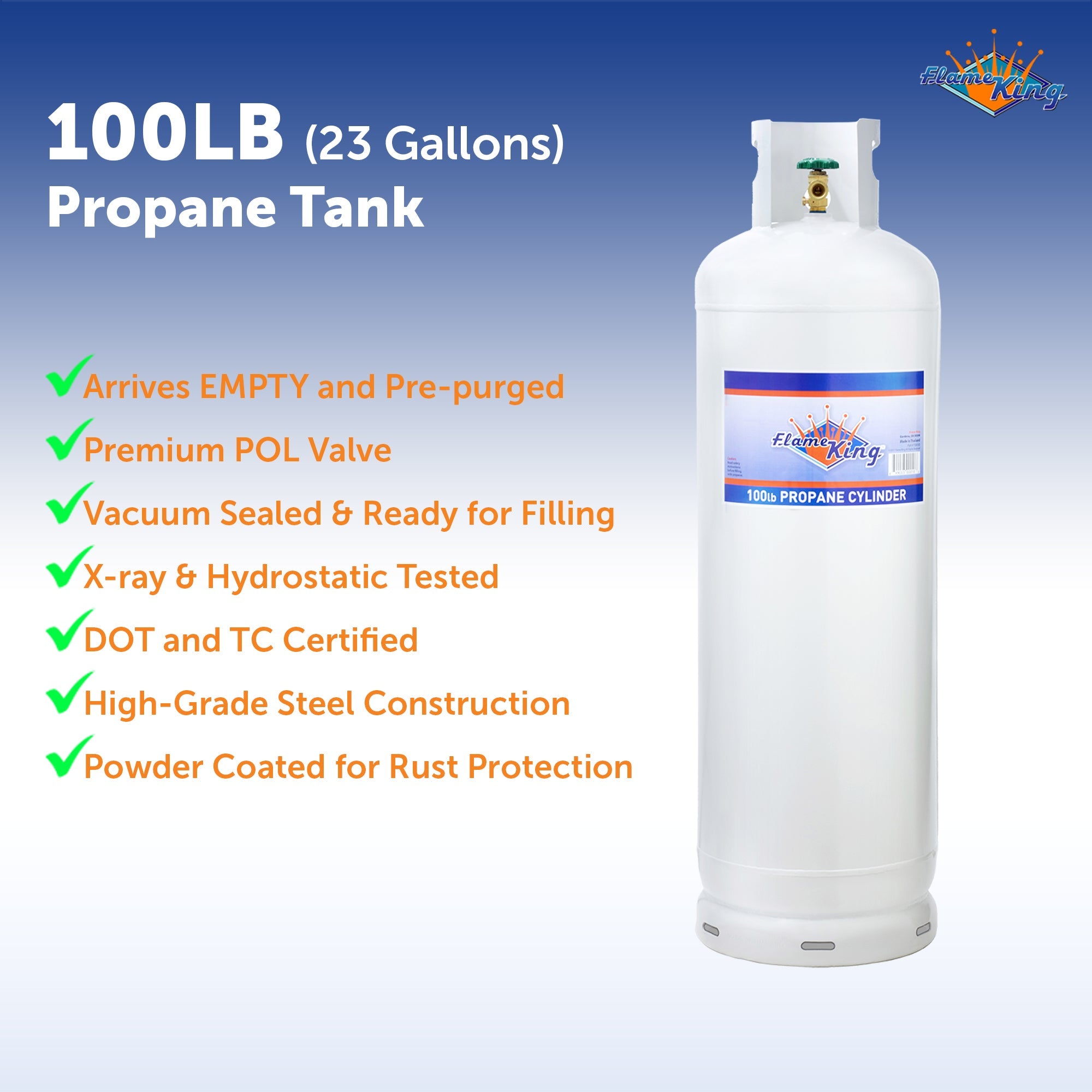 Flame King 100lb Empty Propane Tank LP Cylinder with POL Valve - OVERLANDERS Outfitter