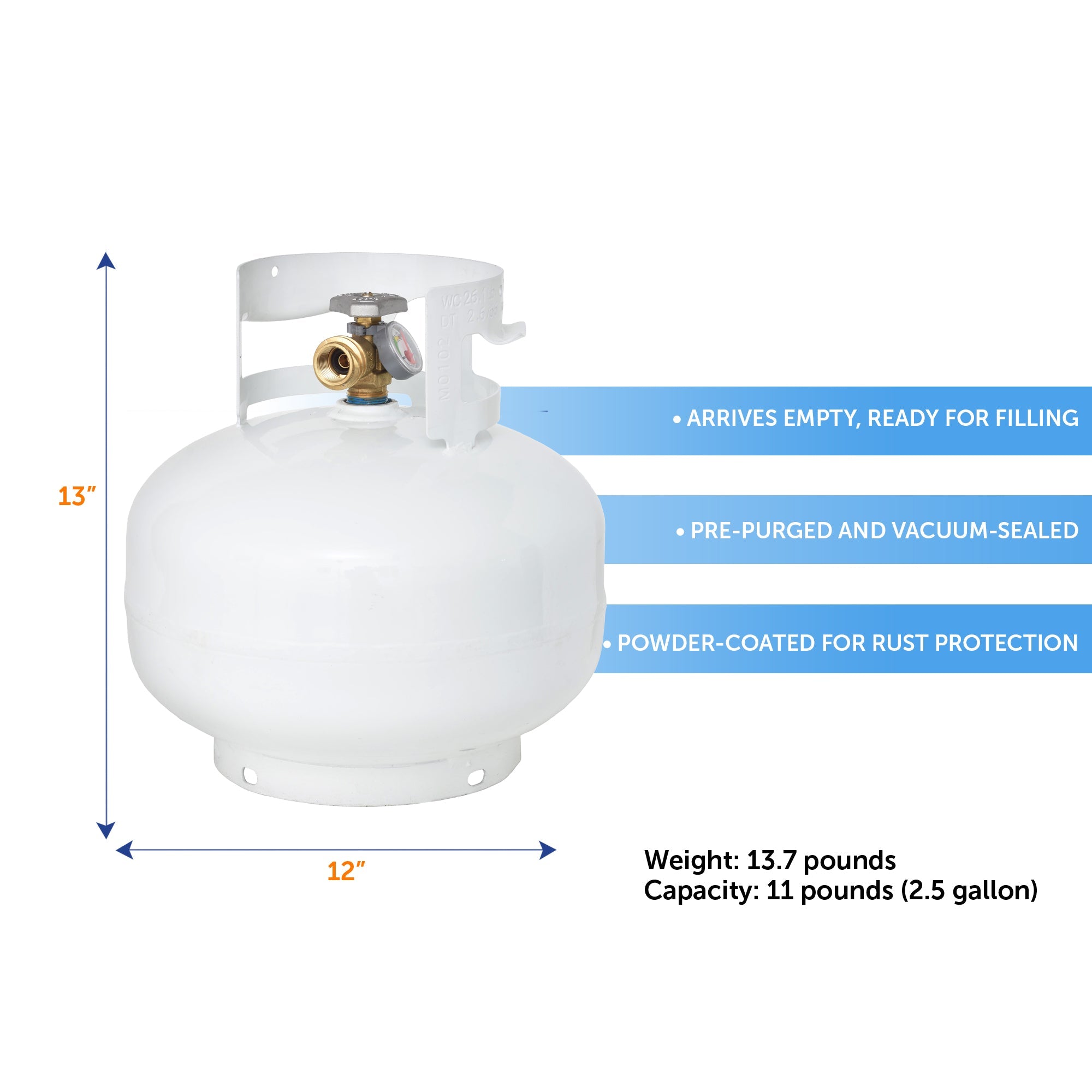 Flame King 11lb Propane Tank Cylinder Squatty with Gauge and Type 1 OPD Valve - OVERLANDERS Outfitter