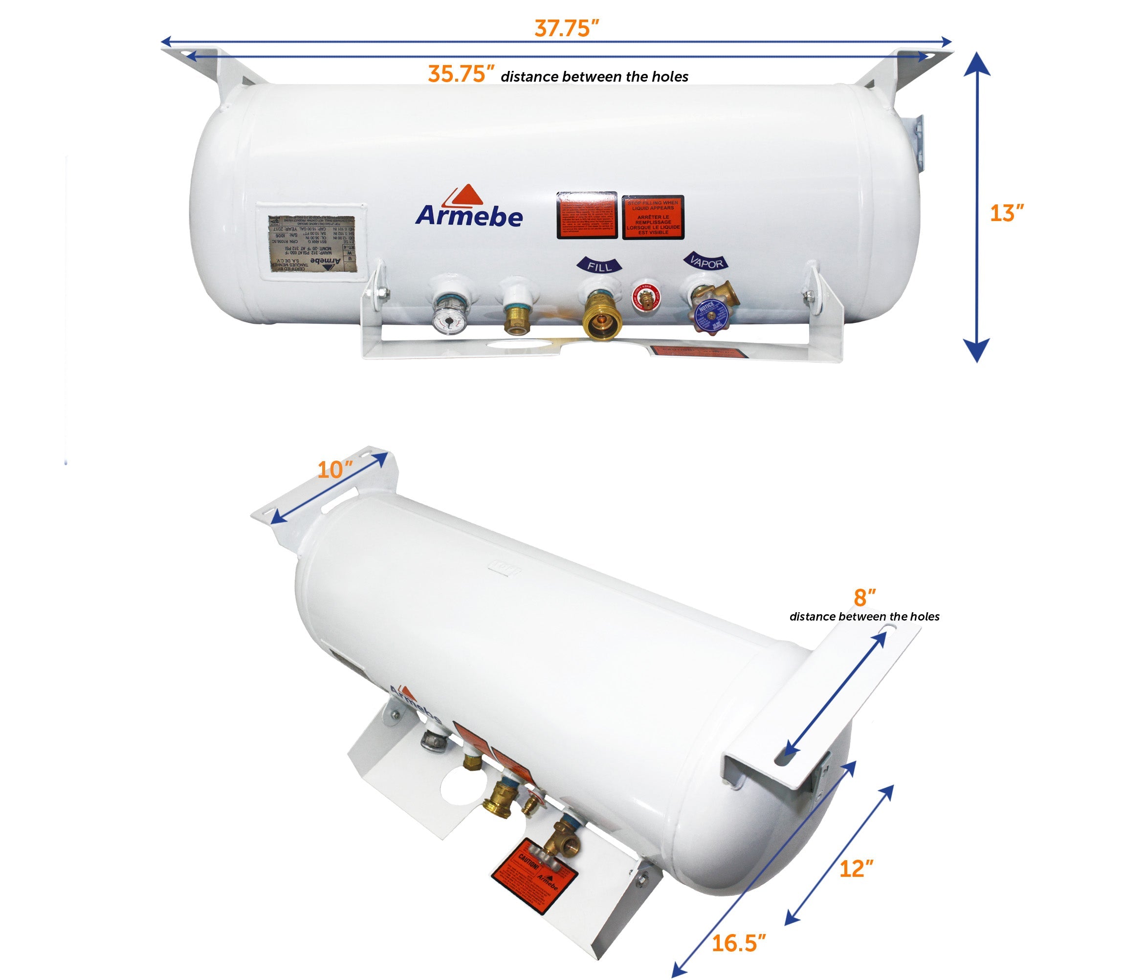 Flame King 16-gallon ASME RV trailer propane cylinder tank with valve and metal construction, ready for outdoor use.