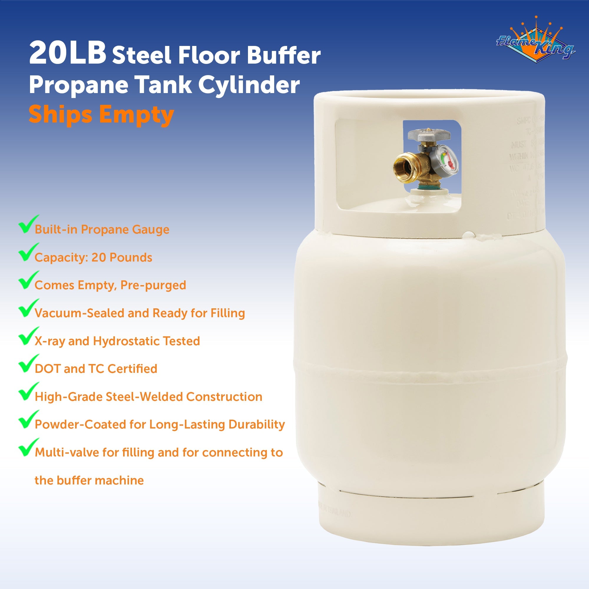 Flame King 20lb Single Spud LP Buffer Tank with Gauge - OVERLANDERS Outfitter