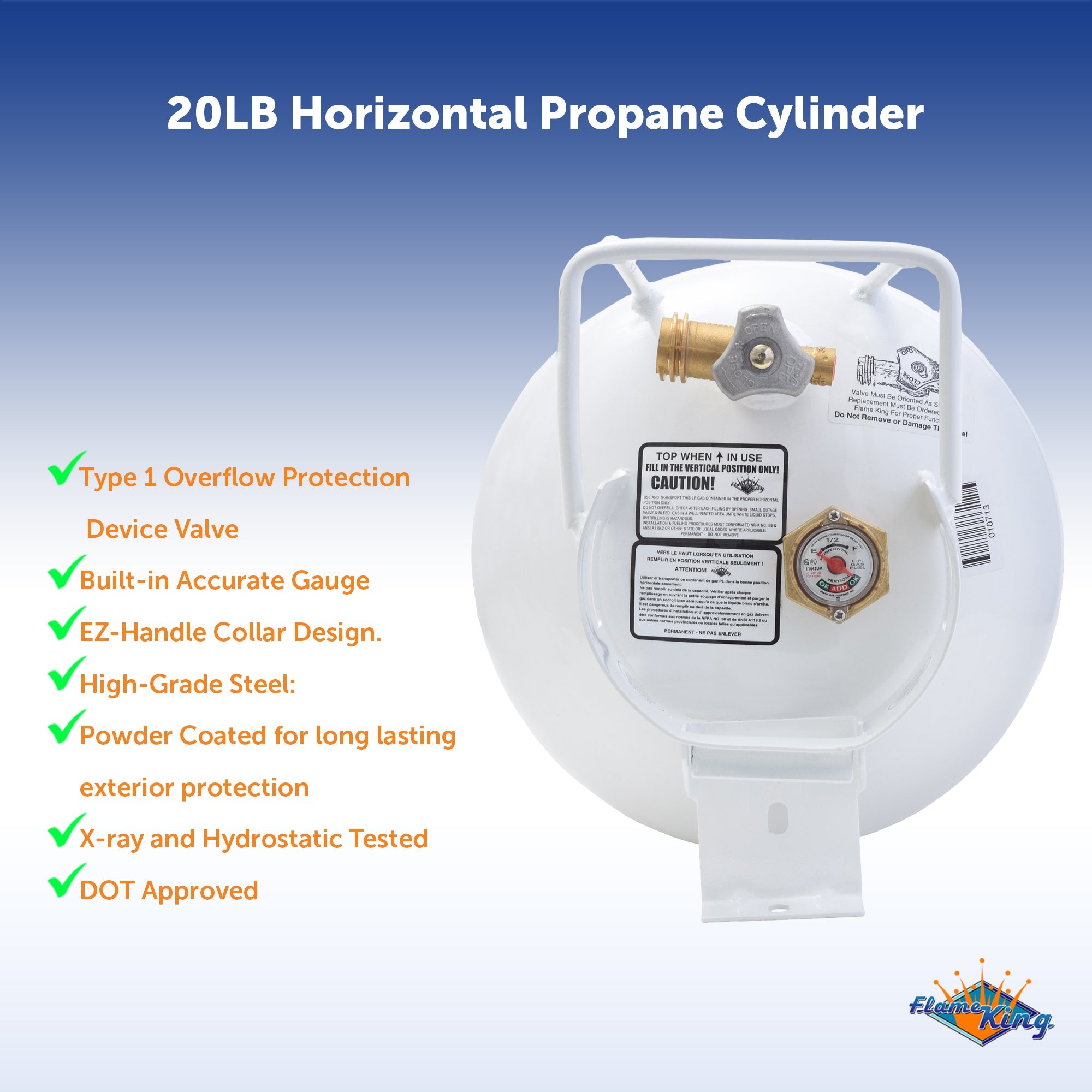 Flame King 20lb Horizontal Propane Cylinder Tank With Valve and Gauge Rv Trailer - OVERLANDERS Outfitter