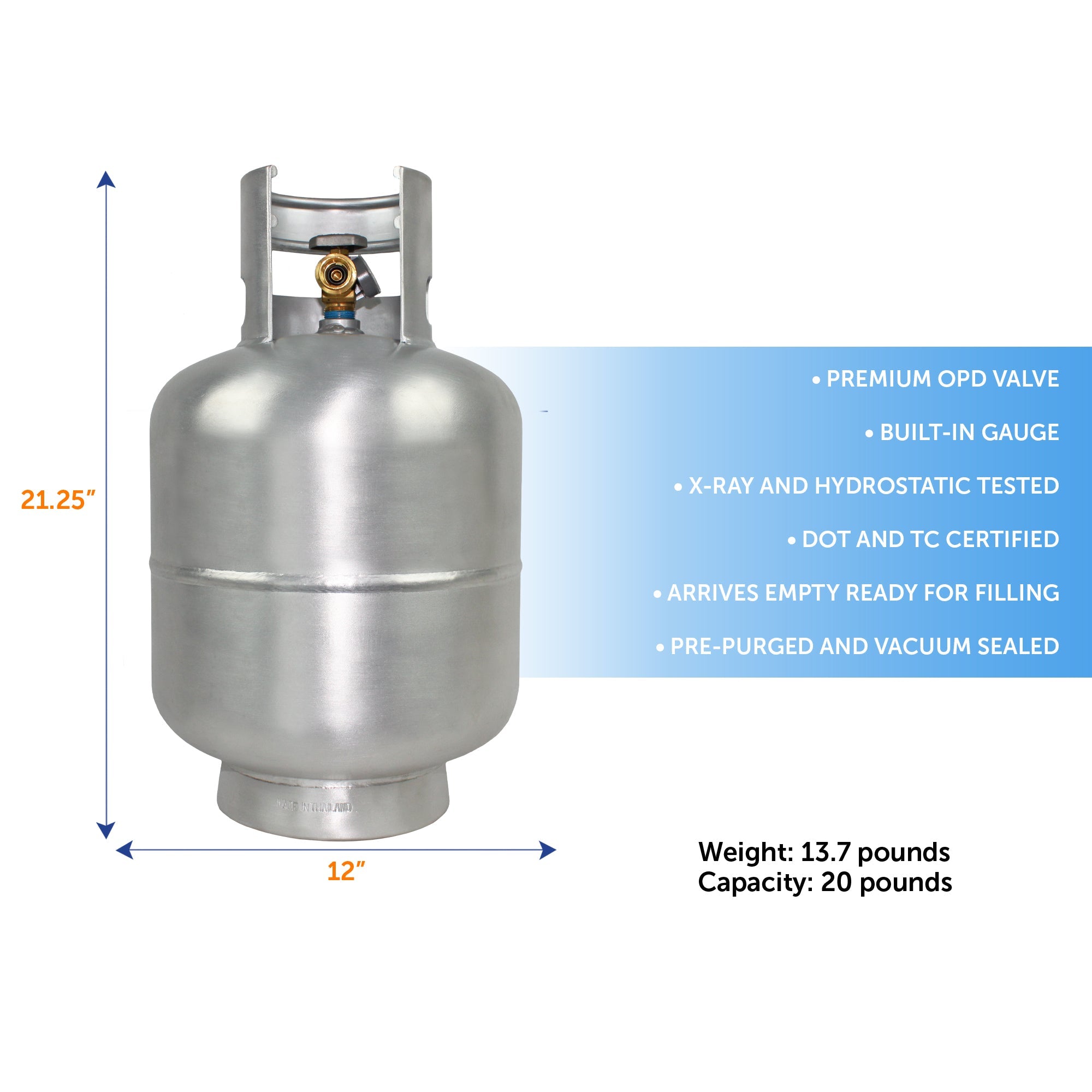 Flame King Lightweight 20lb Aluminum Propane Tank LP Cylinder with OPD & Gauge - We The Collective