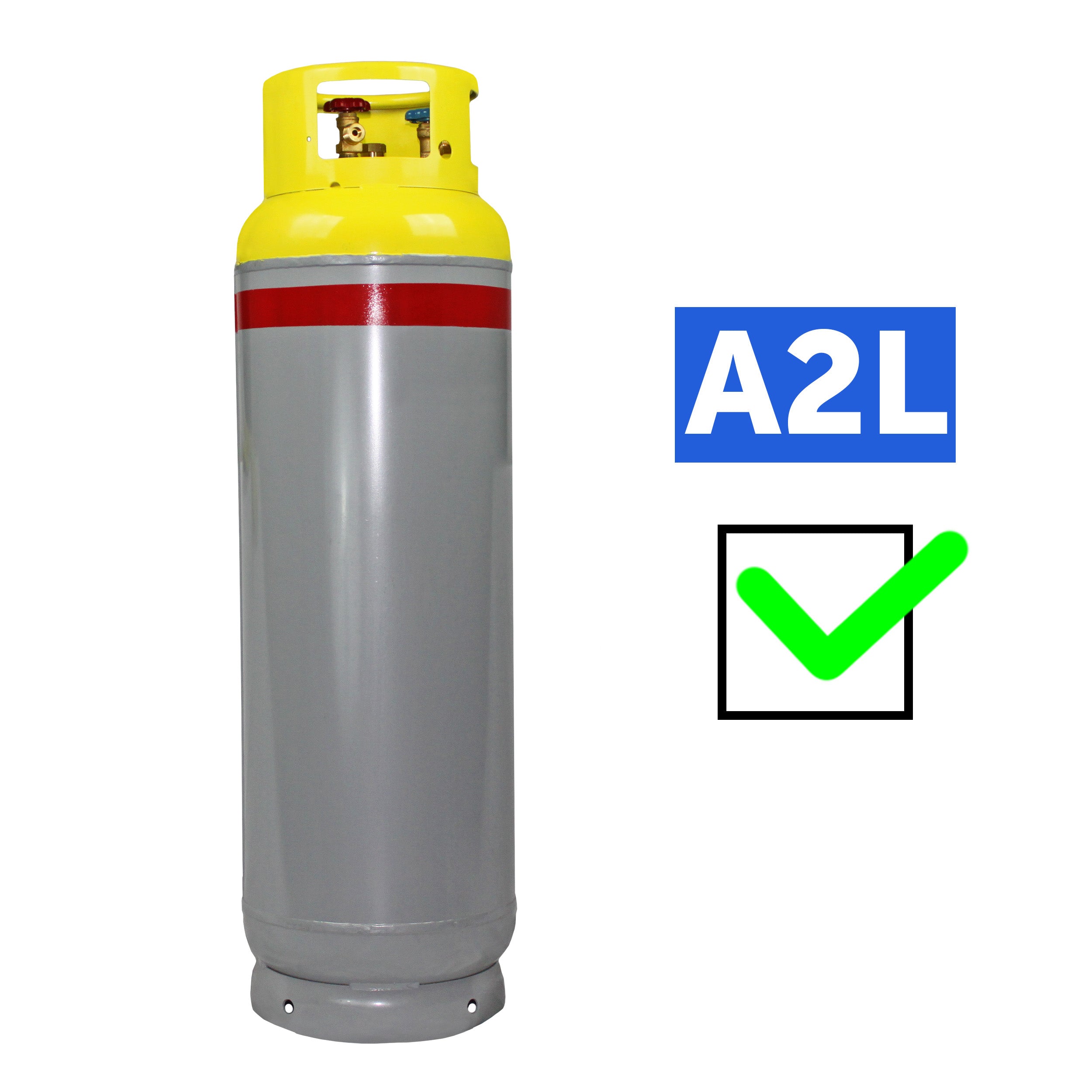Flame King 239lb refrigerant tank recovery cylinder for A2L refrigerants, 400 PSI capacity, metal tank with valve and gauge.