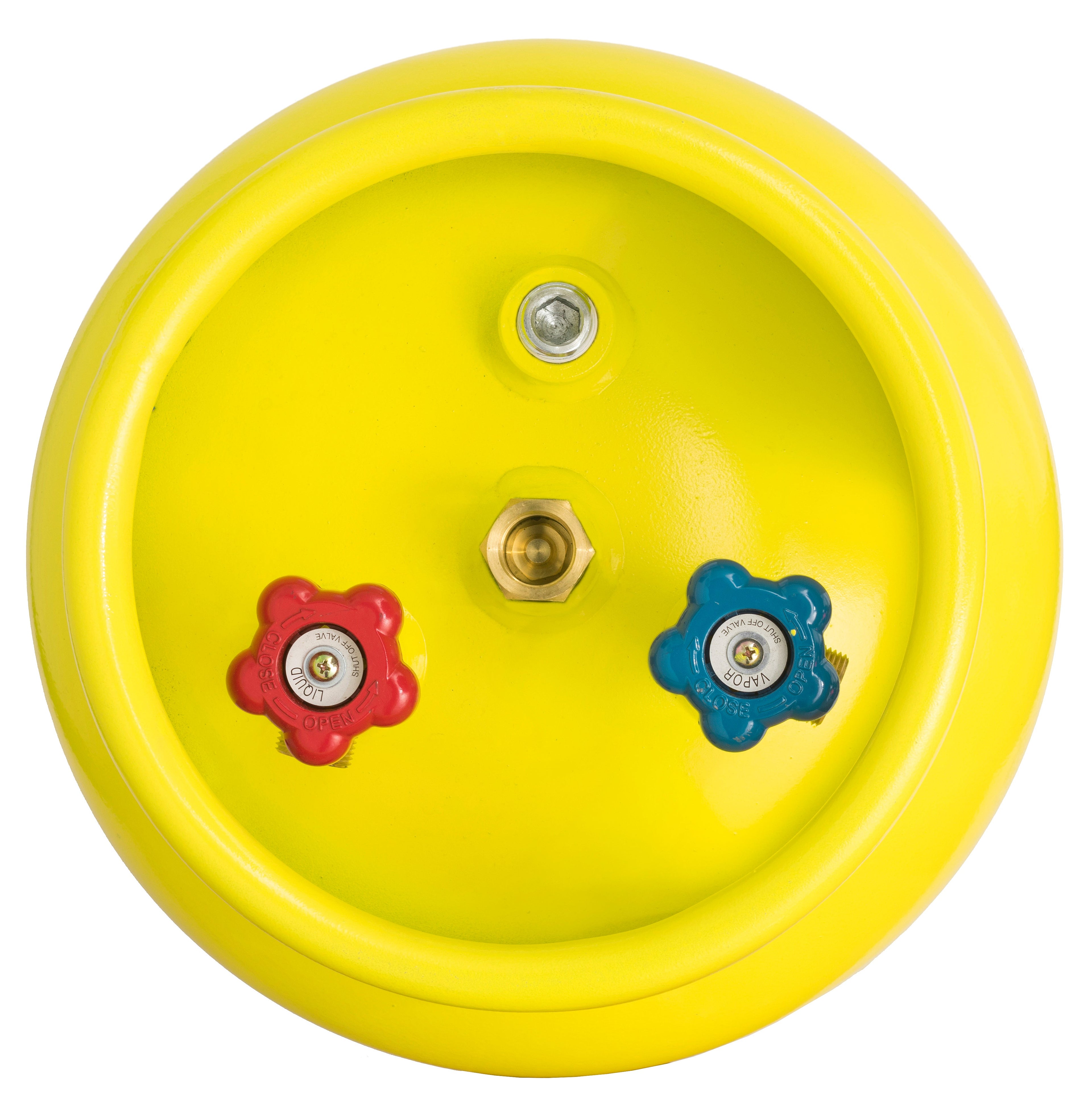 Flame King 239lb refrigerant recovery cylinder for A2L refrigerants, 400 PSI metal tank with valve and pressure gauge.