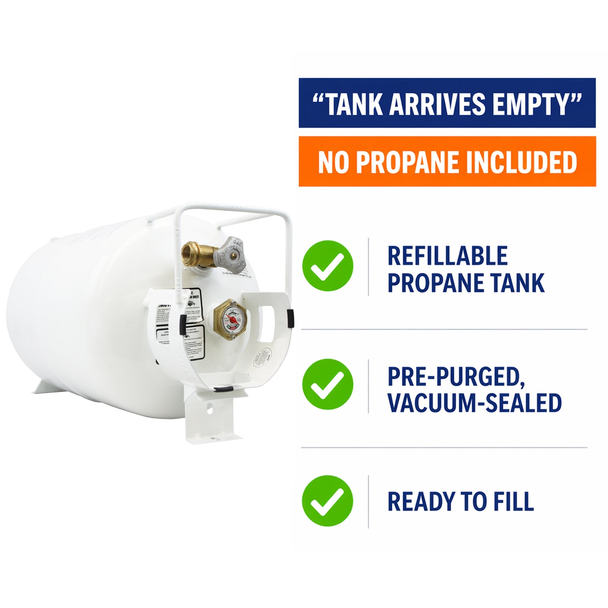 Flame King 30lb Horizontal Propane Cylinder Tank With Valve and Gauge RV Trailer