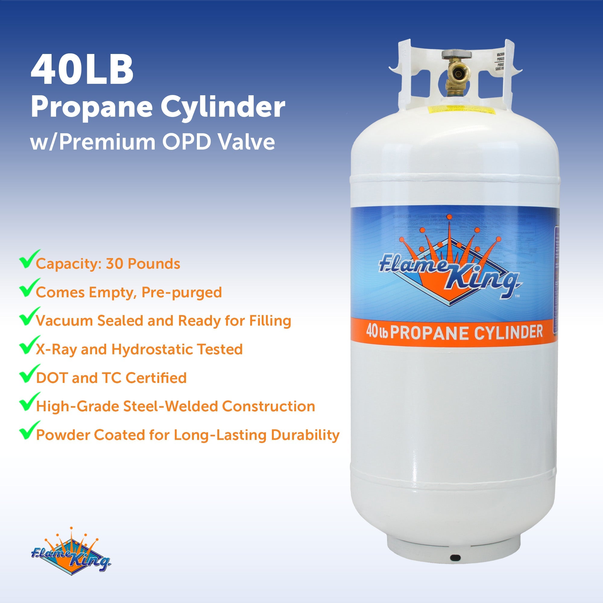 Flame King 40lb Propane Tank LP Cylinder with OPD - We The Collective