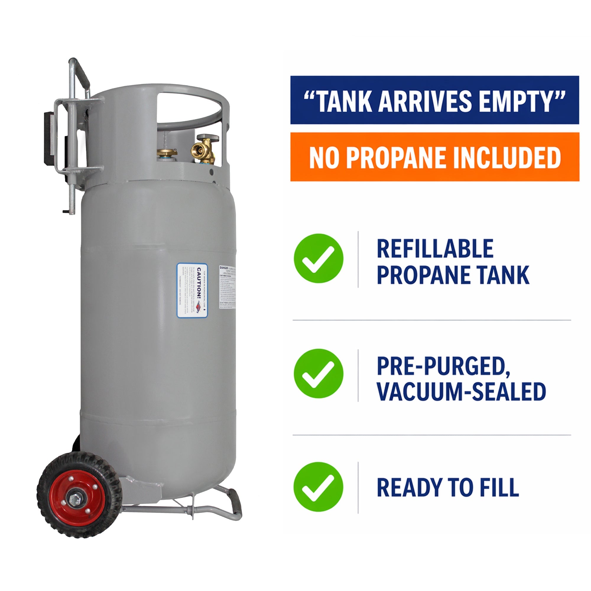 Flame King 40lb Horizontal & Vertical Empty Propane Cylinder with OPD & Wheels - OVERLANDERS Outfitter