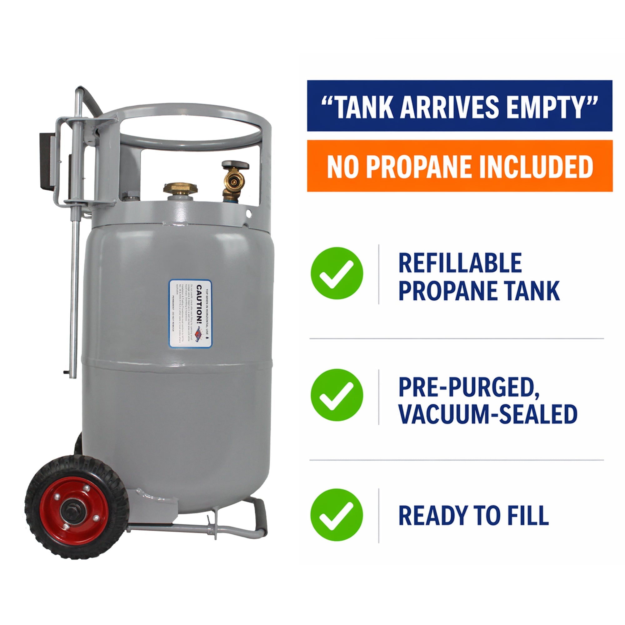 Flame King 40lb Horizontal & Vertical Empty Propane Cylinder with OPD & Wheels - OVERLANDERS Outfitter