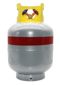 Flame King 50lb refrigerant recovery cylinder tank for A2L refrigerants, made of durable metal with valve fitting and safety labels.