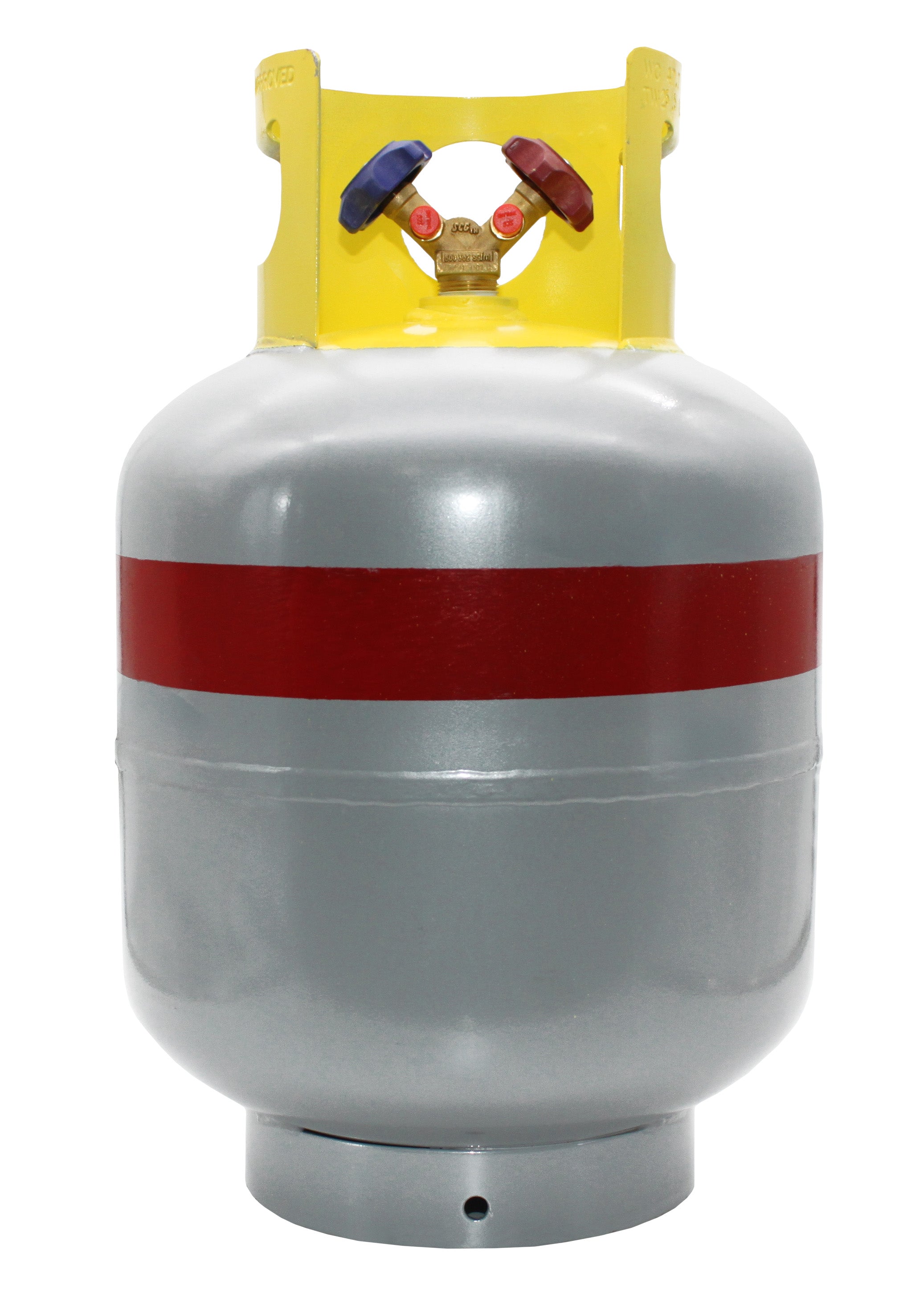 Flame King 50lb refrigerant recovery cylinder tank for A2L refrigerants, made of durable metal with valve fitting and safety labels.