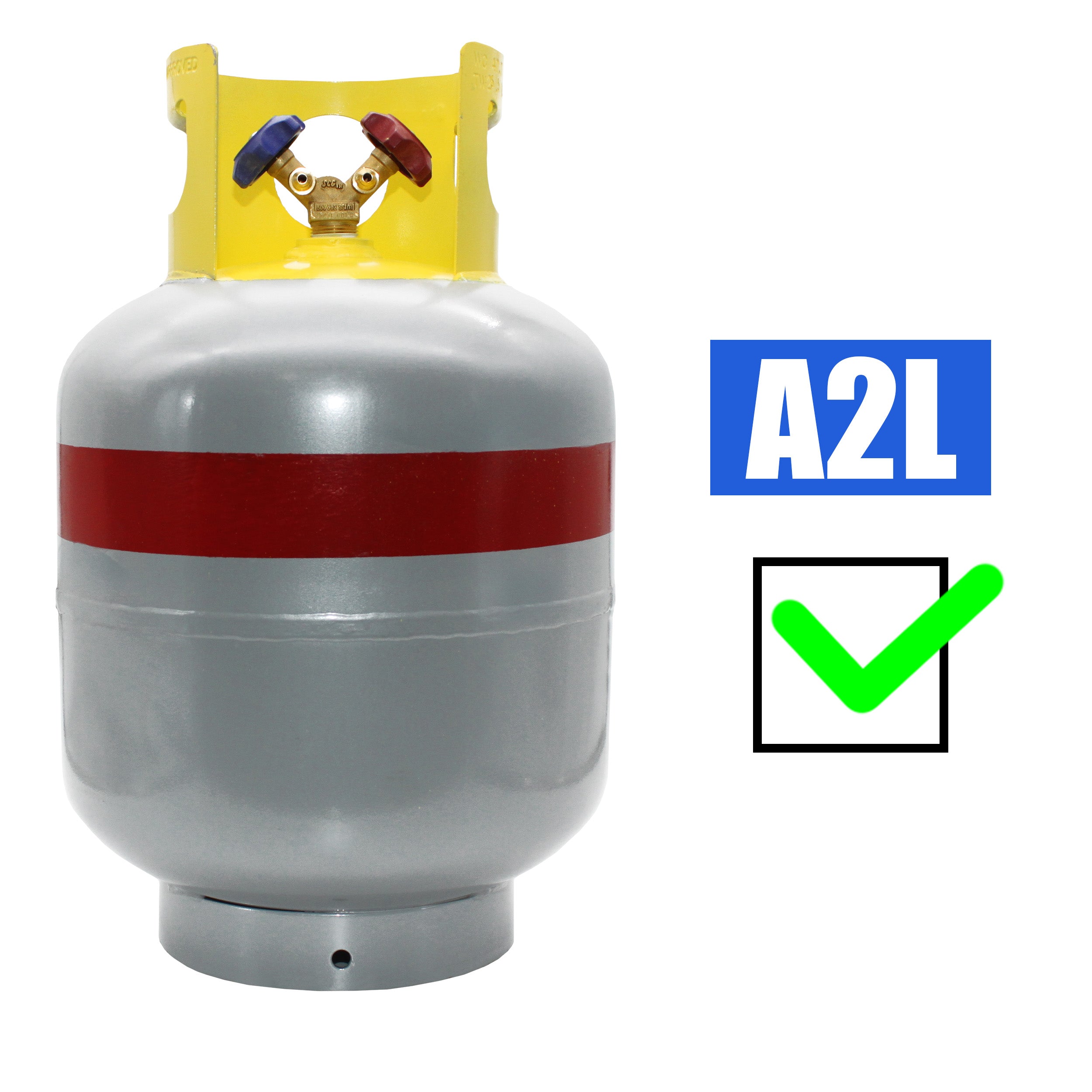 Flame King 50lb refrigerant recovery cylinder tank for A2L refrigerants, used for storing and recovering refrigerant gases.