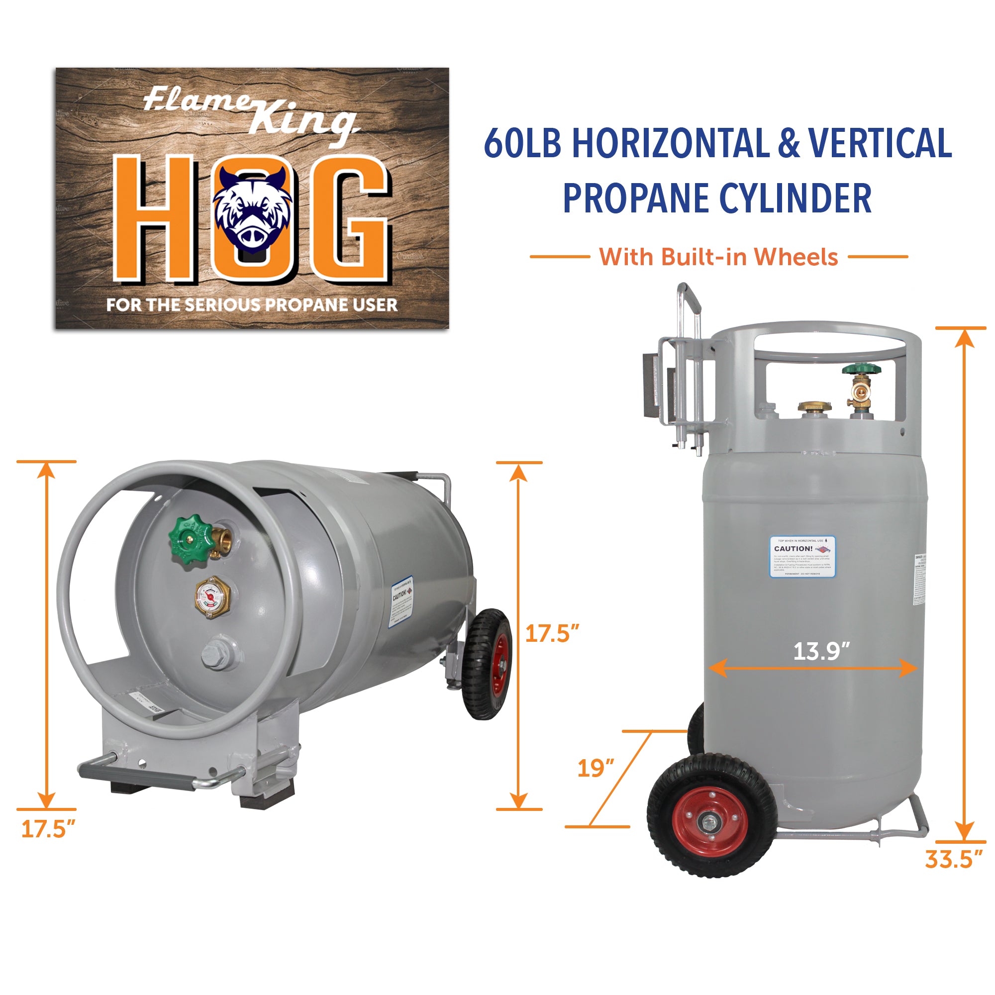 Flame King 60lb Horizontal & Vertical Propane Cylinder Gauge POL & Wheels