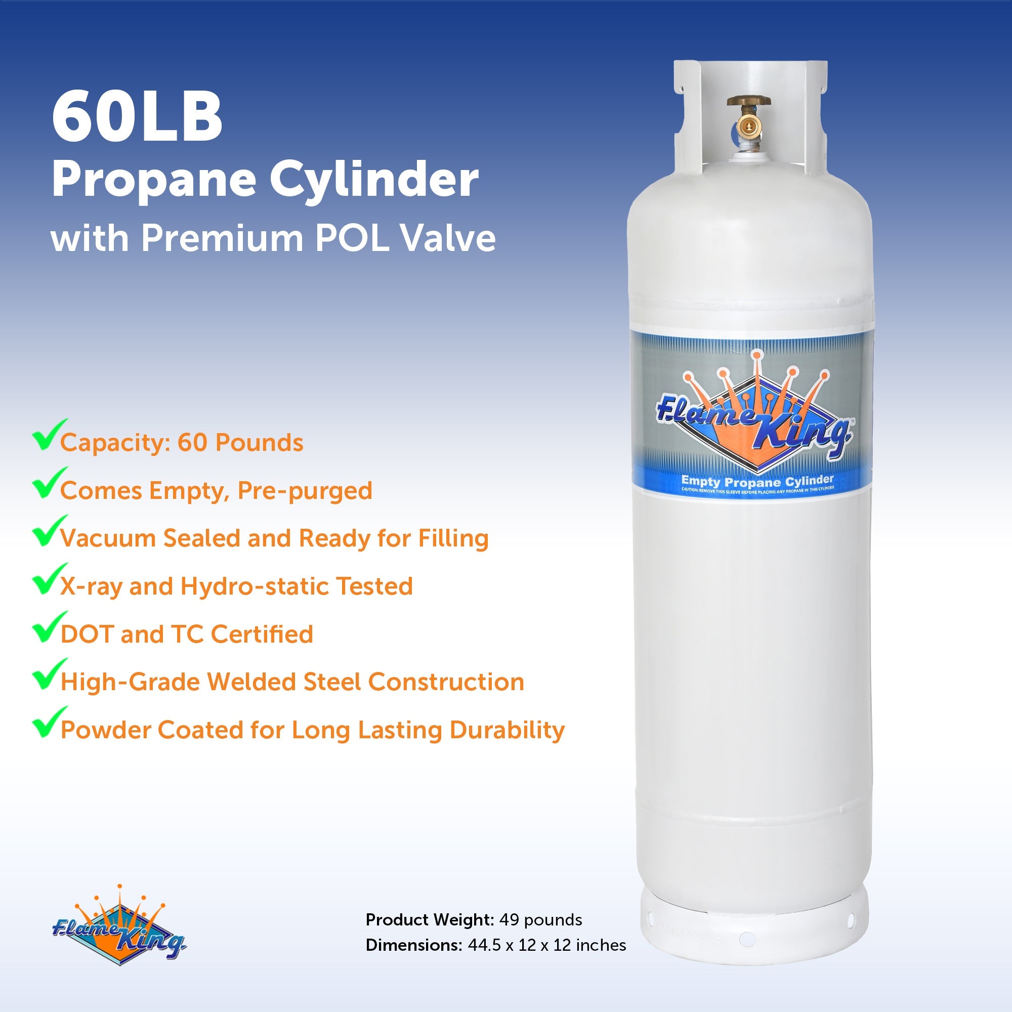 Flame King 60lb Propane Tank LP Cylinder with POL - OVERLANDERS Outfitter