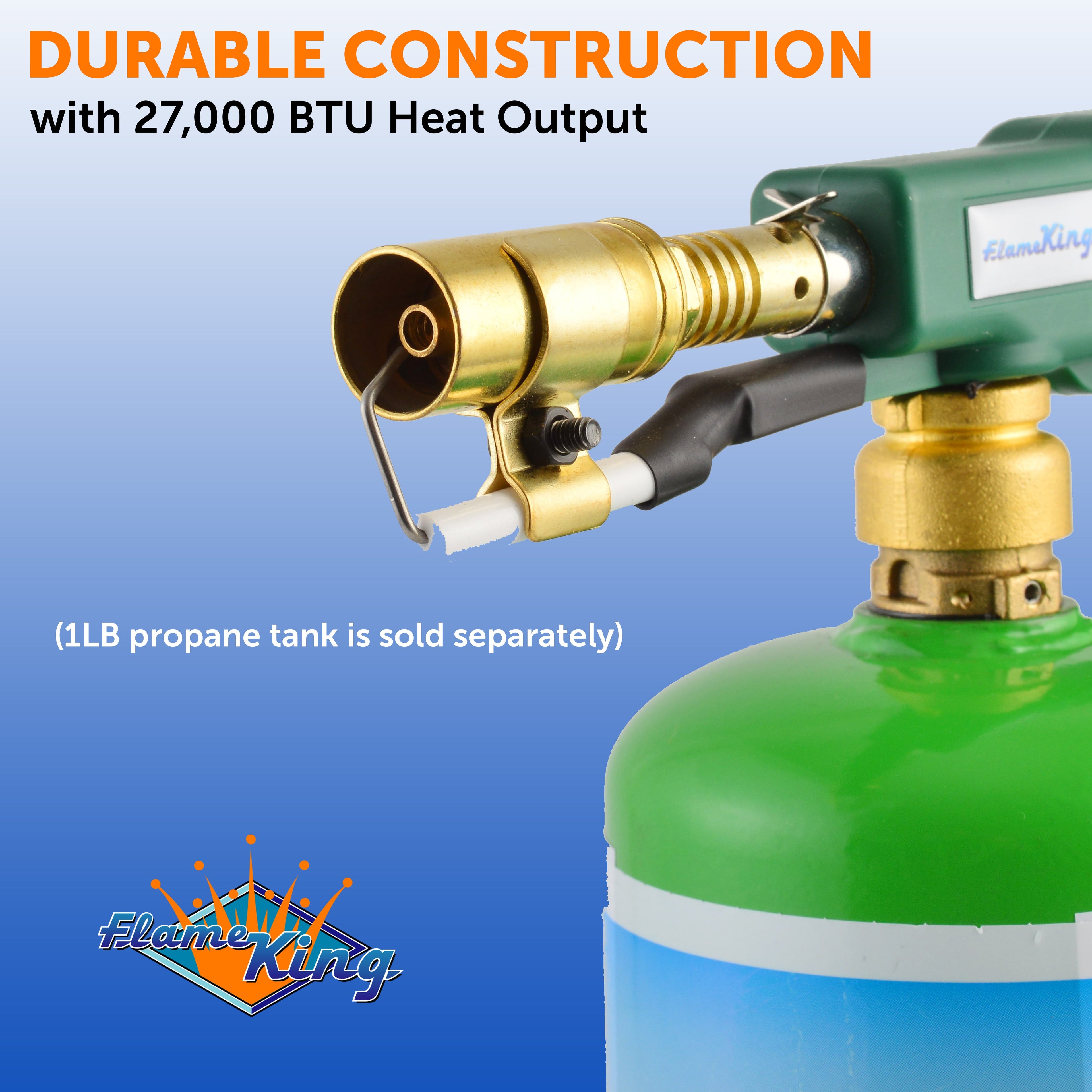 Flame King high intensity propane torch with electric start and comfort handle, ideal for grilling, searing, and weed burning.