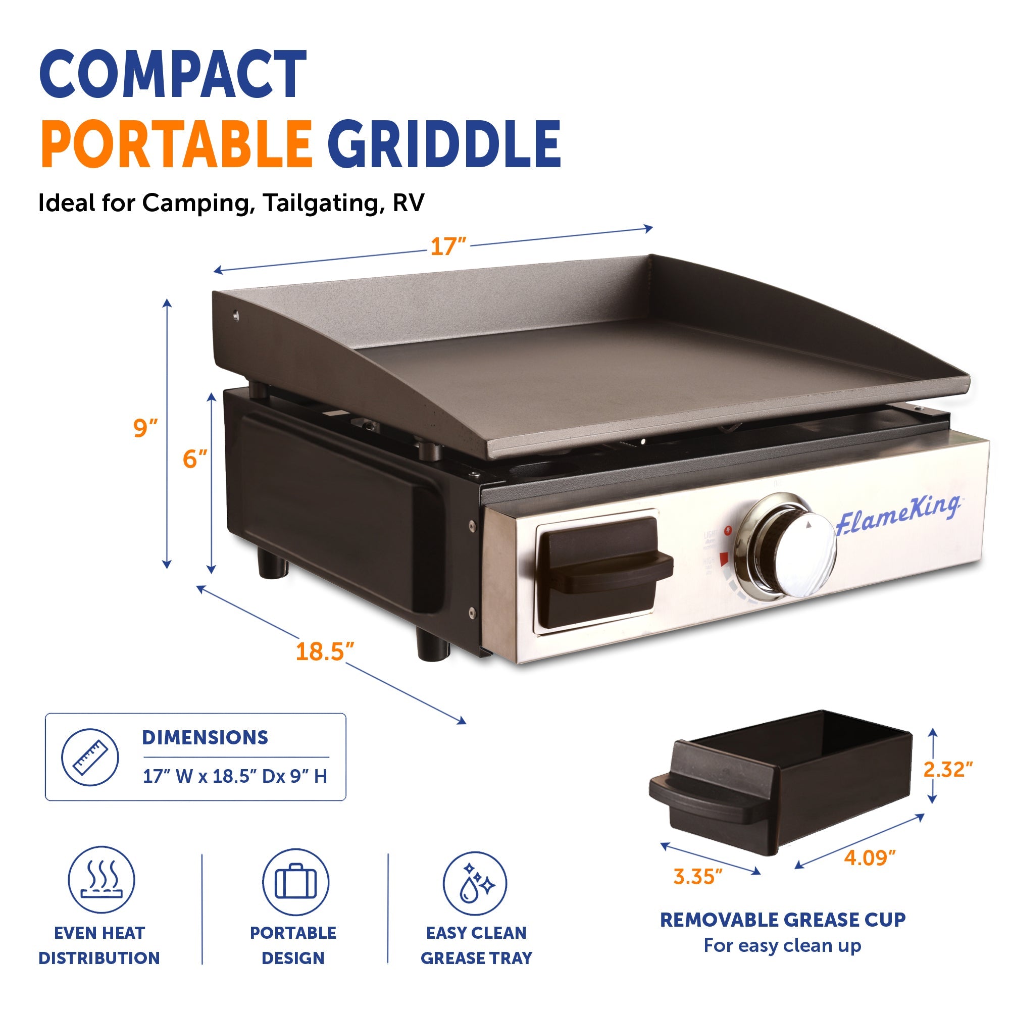 Flame King Flat Top Portable Propane Cast Iron Grill Griddle - OVERLANDERS Outfitter