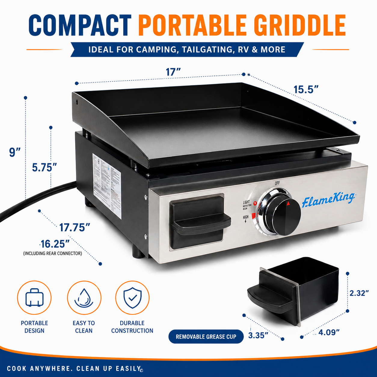 Flame King 17 inch LP Griddle with Small Regulator for RV pullout - OVERLANDERS Outfitter