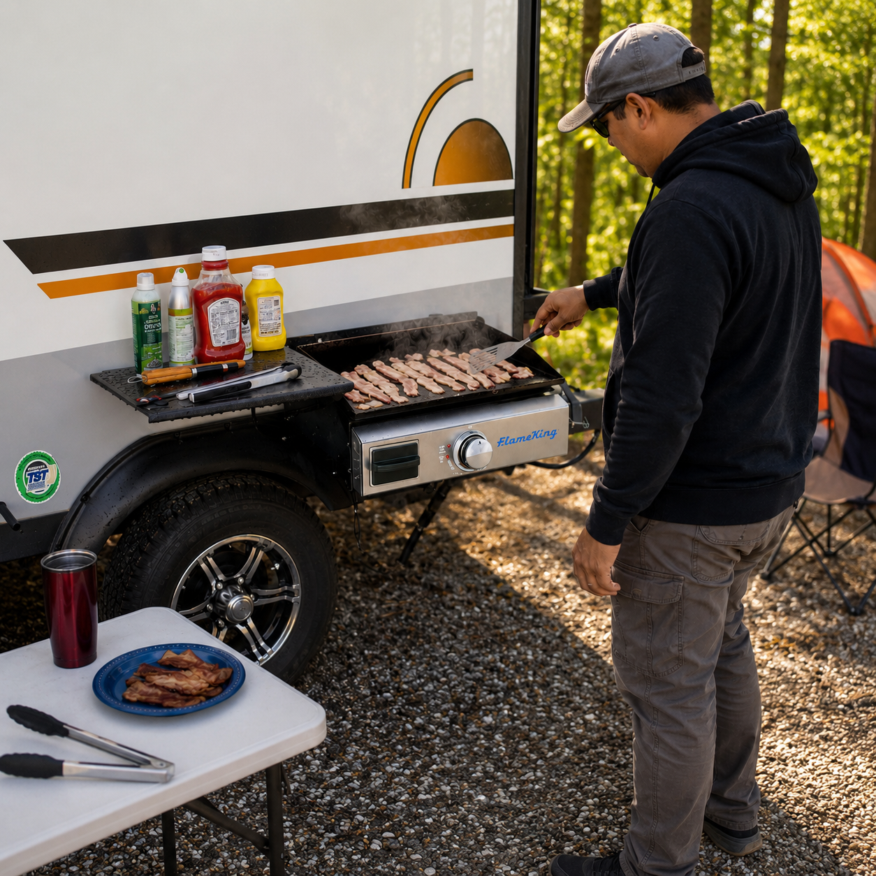 Flame King 17 inch LP Griddle with Small Regulator for RV pullout - OVERLANDERS Outfitter
