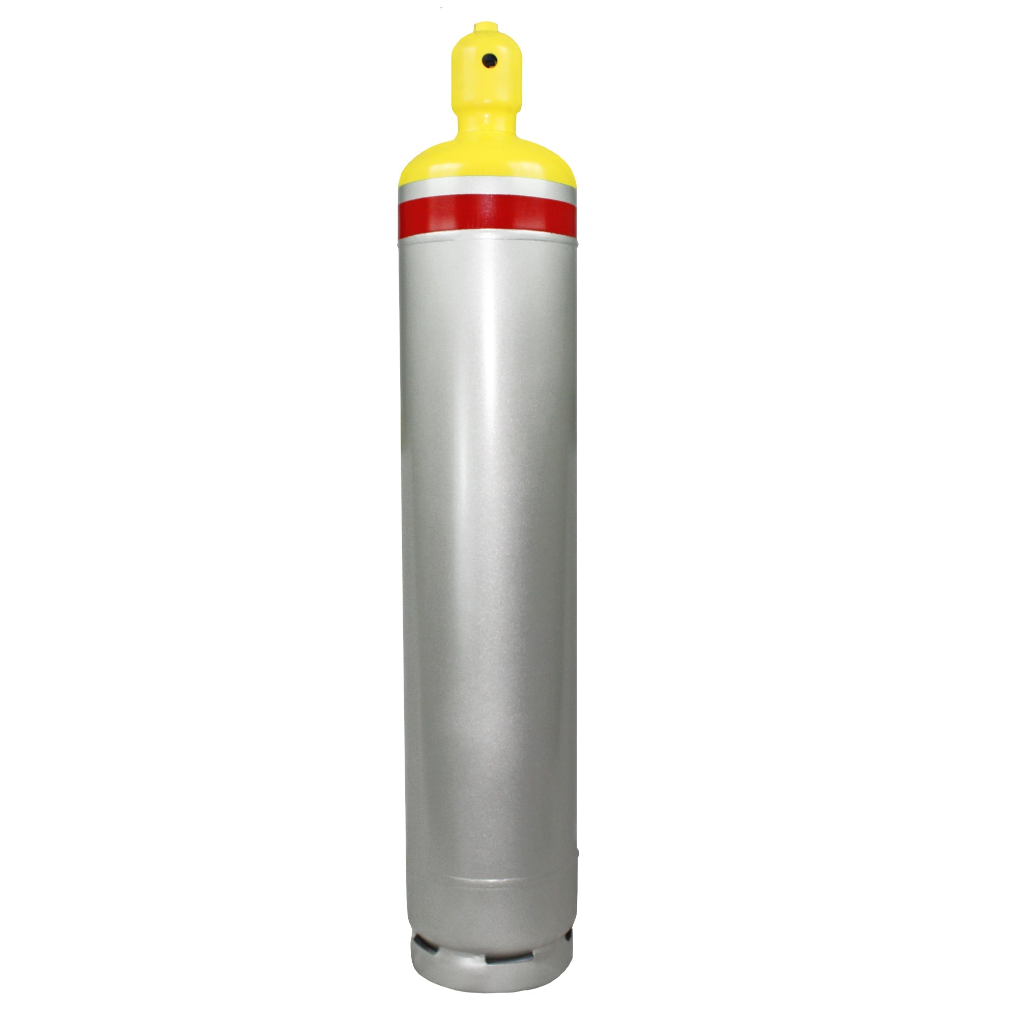 Flame King 123lb refrigerant cylinder tank with multi valve, designed for A2L refrigerants, showing a sturdy metal design.