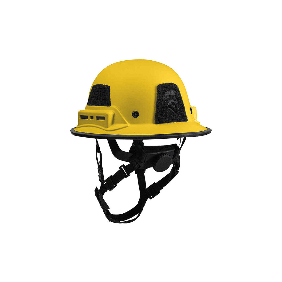 Yellow Kevy™ Hard Hat safety helmet worn on a worker’s head, showing the brand Hard Head Veterans for construction safety.