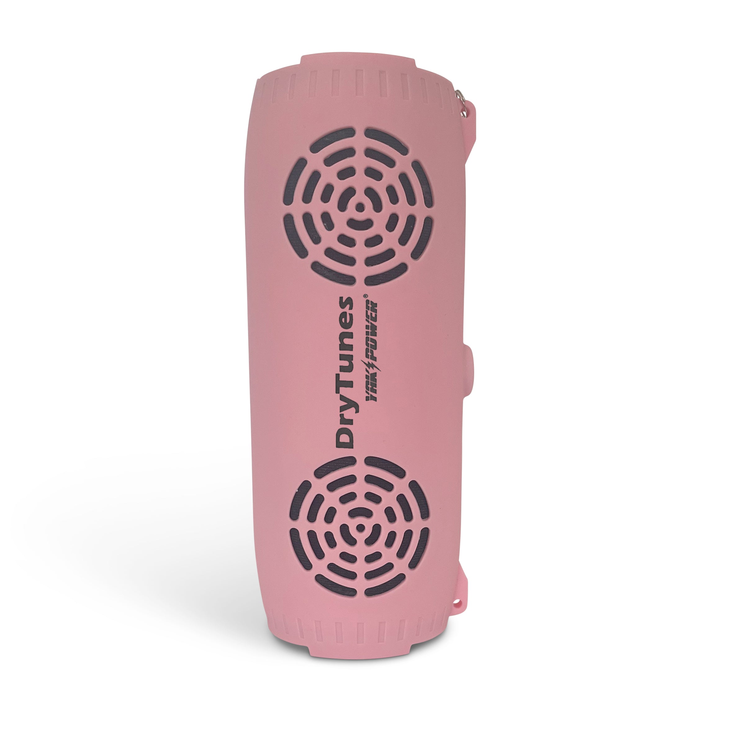 Yak Power Drytunes portable waterproof floating Bluetooth speaker shown outdoors, featuring compact design and waterproof construction.