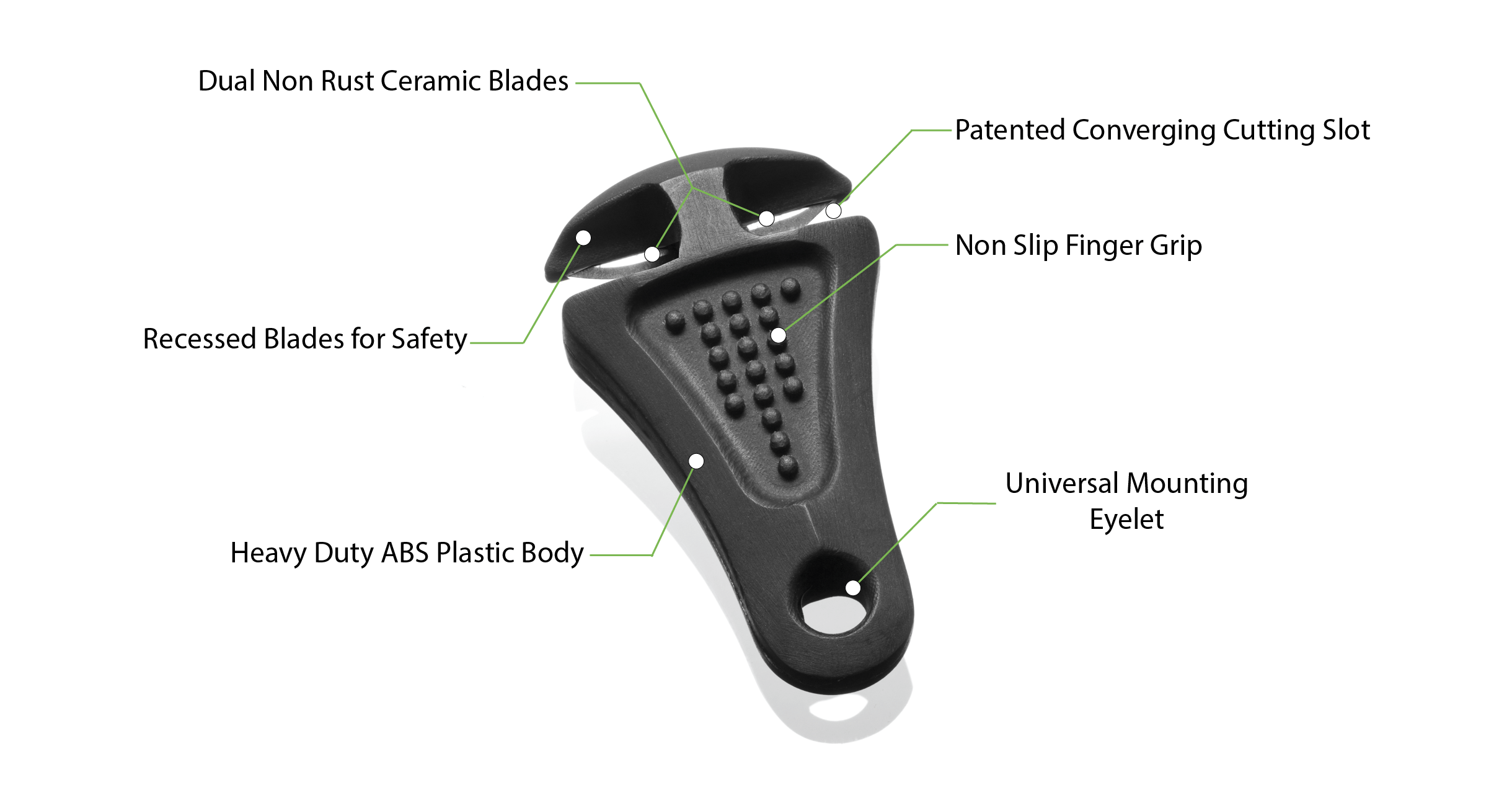 Green Line Cutterz zipper pull featuring a ceramic blade design, ideal for easy access and functionality.