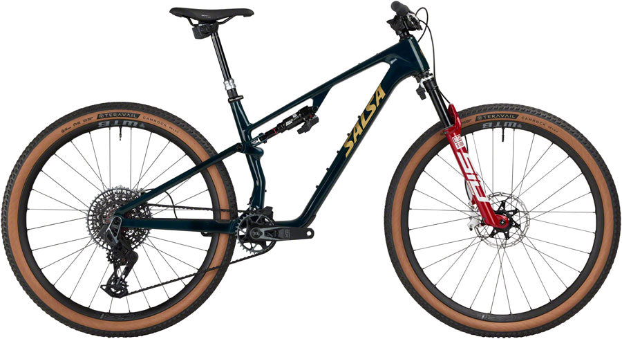 Gio's Outdoors Salsa Spearfish C Deluxe X0 AXS 29-inch carbon mountain bike in midnight carbon, X-Small size, with sleek frame and suspension