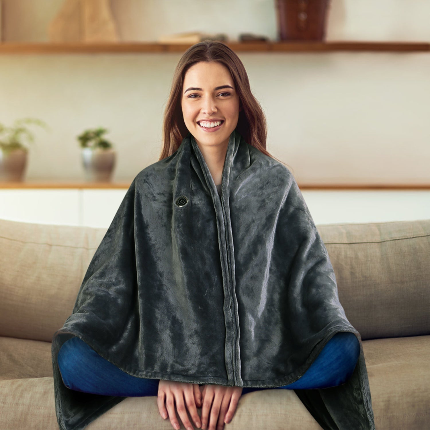 USB Heated Blanket Electric Heated Blanket Heated Poncho Shawl Wrap Throw with Zipper Washable for Home Office 59*31in - OVERLANDERS Outfitter